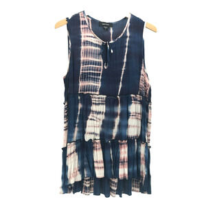 Karen Kane Top Womens Medium Blue Pink Tie Dye Tiered Sleeveless Boho Casual